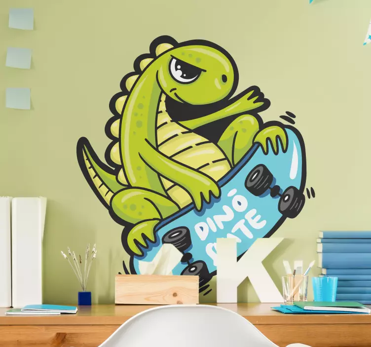 Naklejka na ścianę smoki z dinozaurem na deskorolce - TenStickers