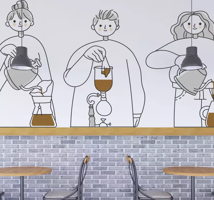 Naklejka na ścianę szef kuchni ilustracje parzenia kawy - TenStickers
