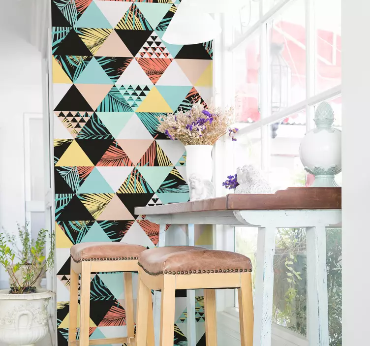 Naklejka na ścianę trójkąty wypełnione kwiatami i roślinami - TenStickers