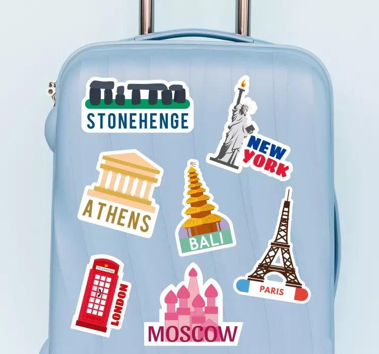 Naklejka na walizkę zestaw popularne miejsca na świecie - TenStickers