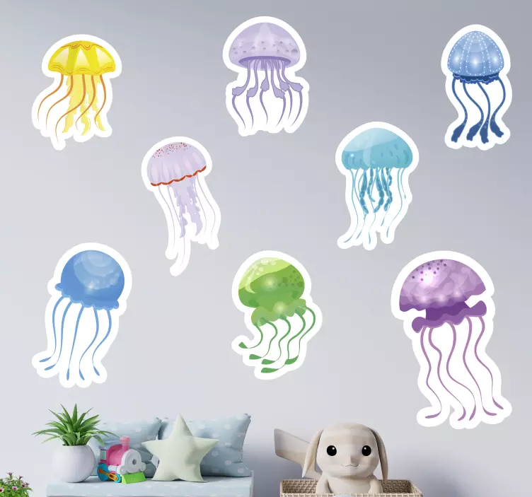 Naklejka do łazienki kolorowa odmiana meduz - TenStickers