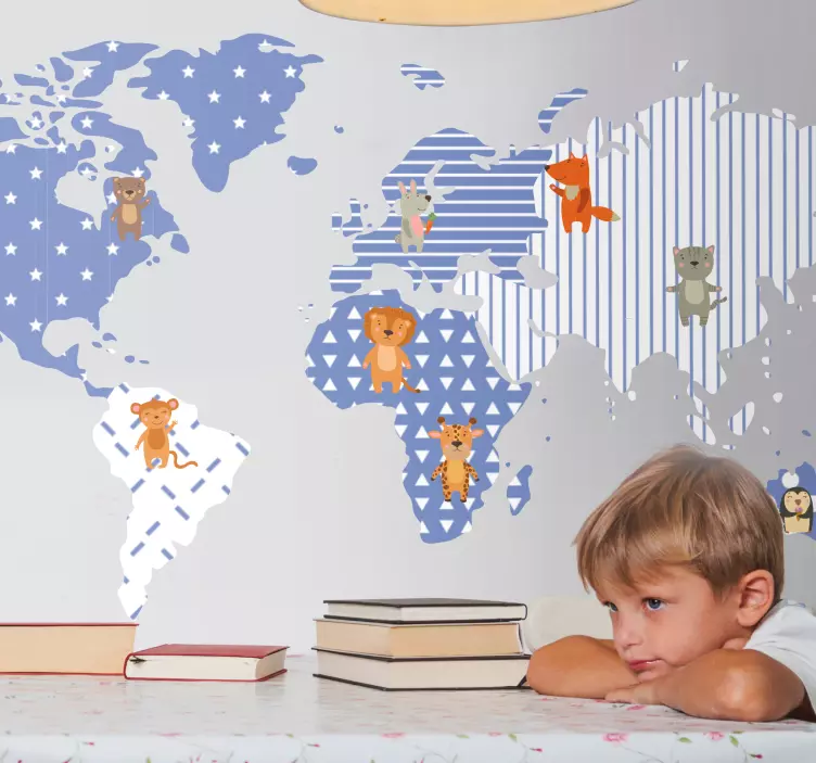 Naklejka na ścianę mapa świata ilustrowana karta zwierząt - TenStickers
