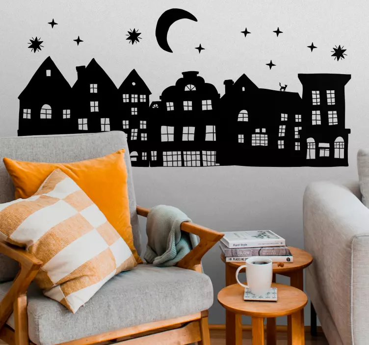 Naklejka na ścianę miasta Flamandzkie domy w gwiaździstą noc - TenStickers