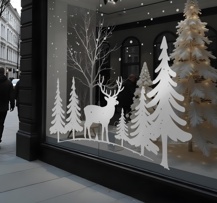 Naklejka świąteczna na witrynę sklepową zimowa sceneria - TenStickers