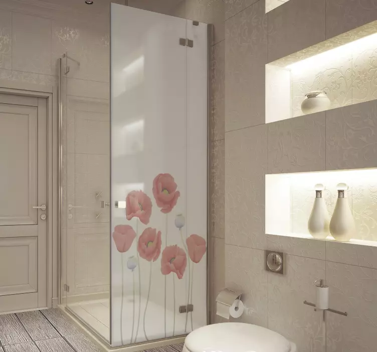 Naklejka na kabinę prysznicową w kwiaty maki - TenStickers
