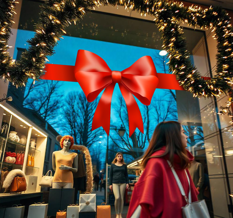 Naklejka na witrynę sklepową czerwona kokarda prezentowa - TenStickers