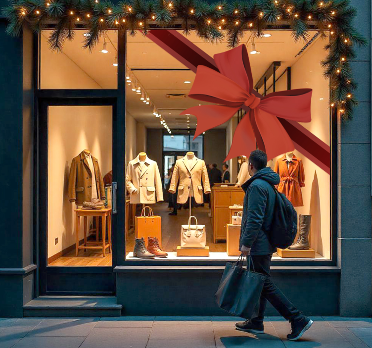 Naklejka na witrynę sklepową czerwona wstążka narożna - TenStickers