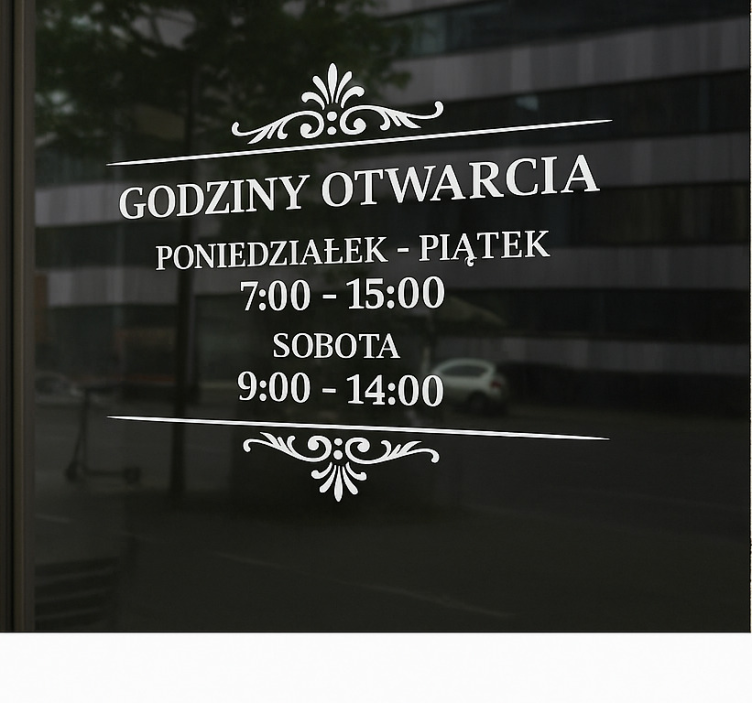 Naklejka na witrynę sklepową eleganckie godziny otwarcia - TenStickers