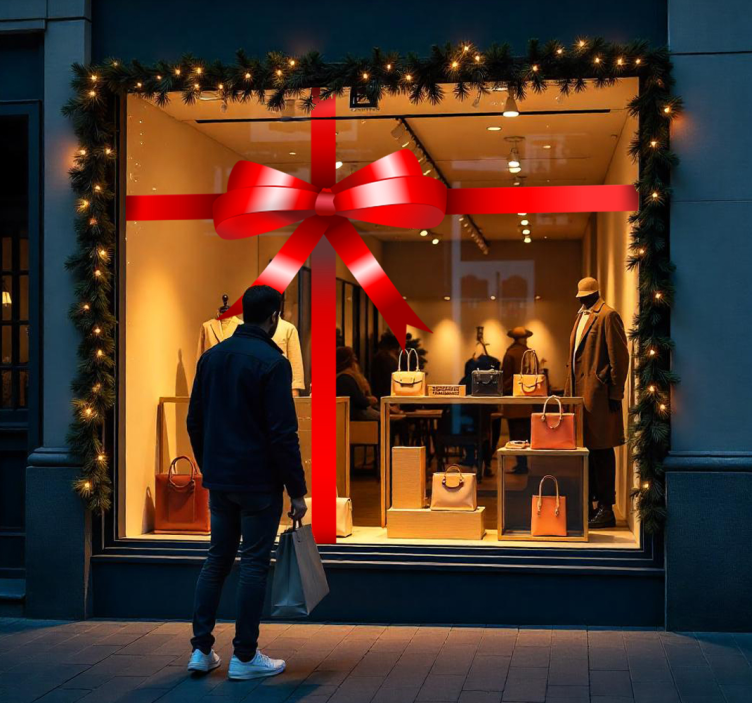 Naklejka na witrynę sklepową kokarda na prezent - TenStickers