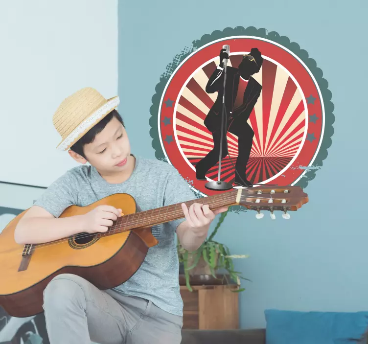 Naklejka okrągła retro wokalista rockowy - TenStickers