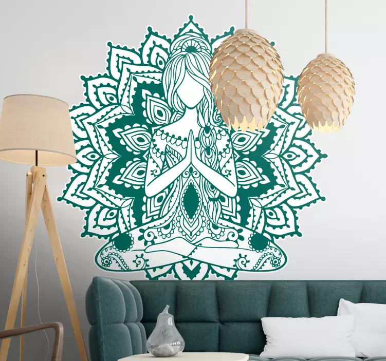 Naklejka na ścianę abstrakcja Mandala z medytującą kobietą - TenStickers