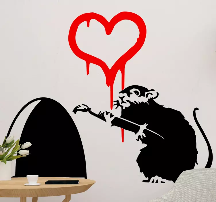 Naklejka na ścianę sztuka Szczur i banksy serca - TenStickers