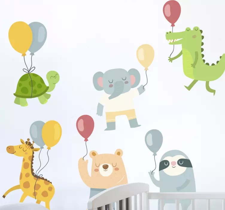 Naklejka na ścianę zwierzęta z dżungli i balony - TenStickers