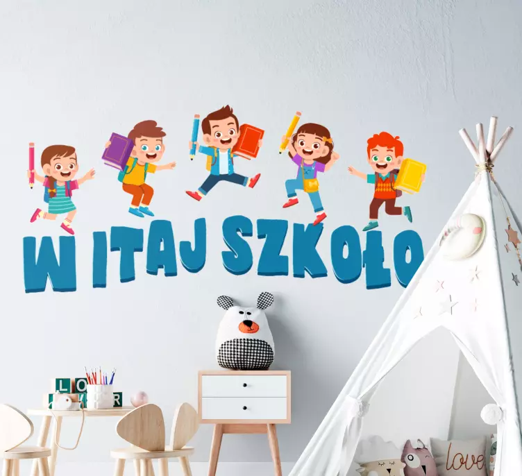 Naklejka na ścianę edukacyjne Witaj szkołę z dziećmi - TenStickers
