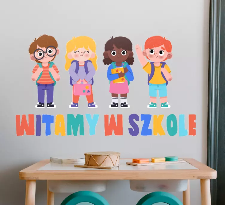 Naklejka na ścianę edukacyjne Witamy w szkole szczęśliwe dzieciak - TenStickers