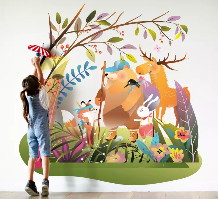 Naklejka na ścianę ilustracje Przyjaciele zwierząt w lesie - TenStickers