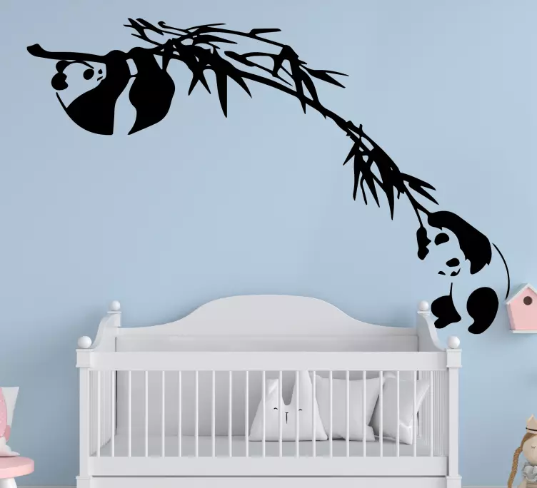 Naklejka na ścianę Pandy jednokolorowe z bambusem - TenStickers