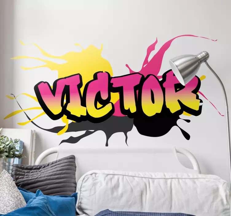 Naklejka na ścianę Personalizowane różowe i żółte graffiti - TenStickers