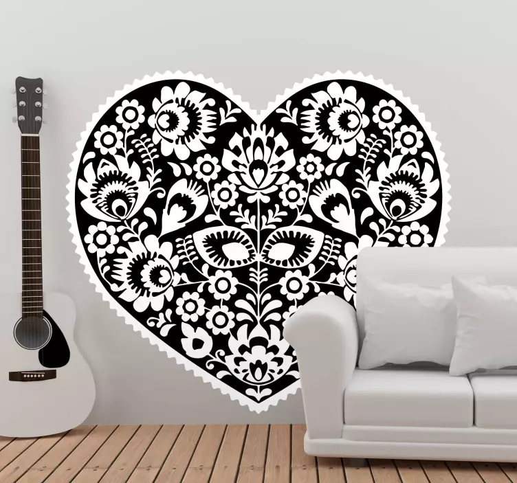 Naklejka na ścianę vintage Czarno-białe etniczne serce - TenStickers