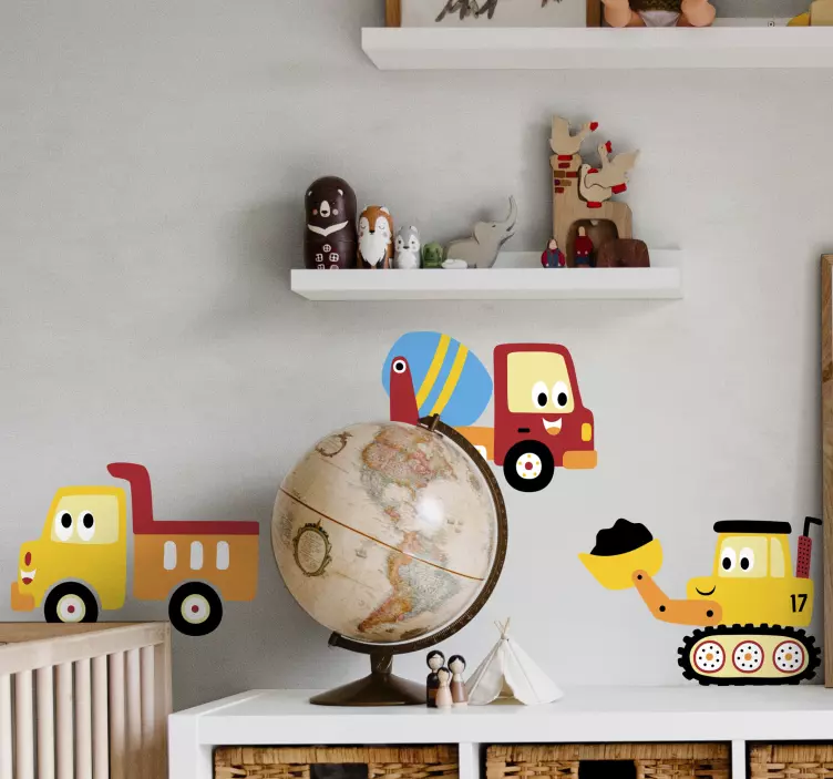 Naklejka na ścianę zabawki Ciężarówka, koparka zestaw - TenStickers