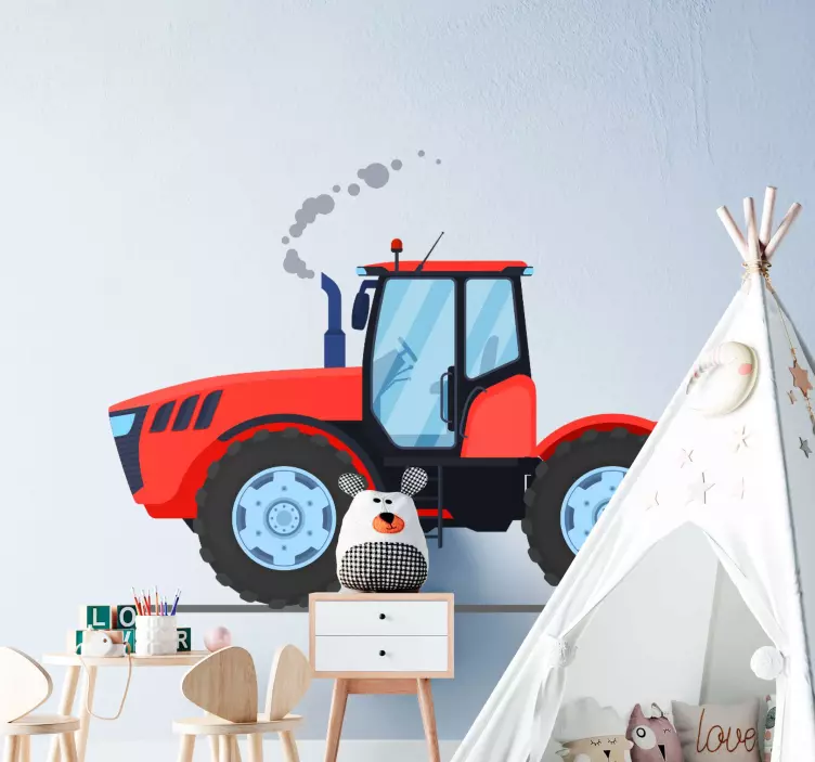 Naklejka na ścianę zabawki Czerwony nowy traktor - TenStickers