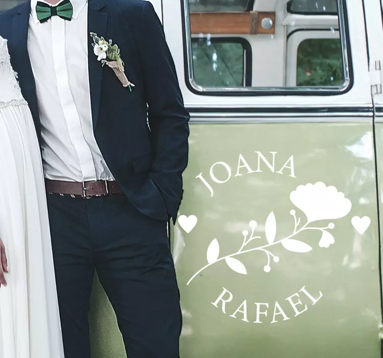 Duża naklejka ślubna na samochód dla pary młodej - TenStickers