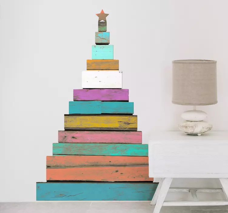 Naklejka choinka z drewna kolorowego - TenStickers