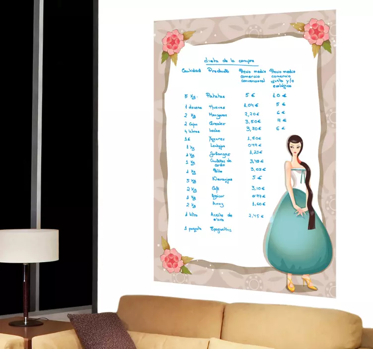 Naklejka biała tablica romantyczna ramka - TenStickers