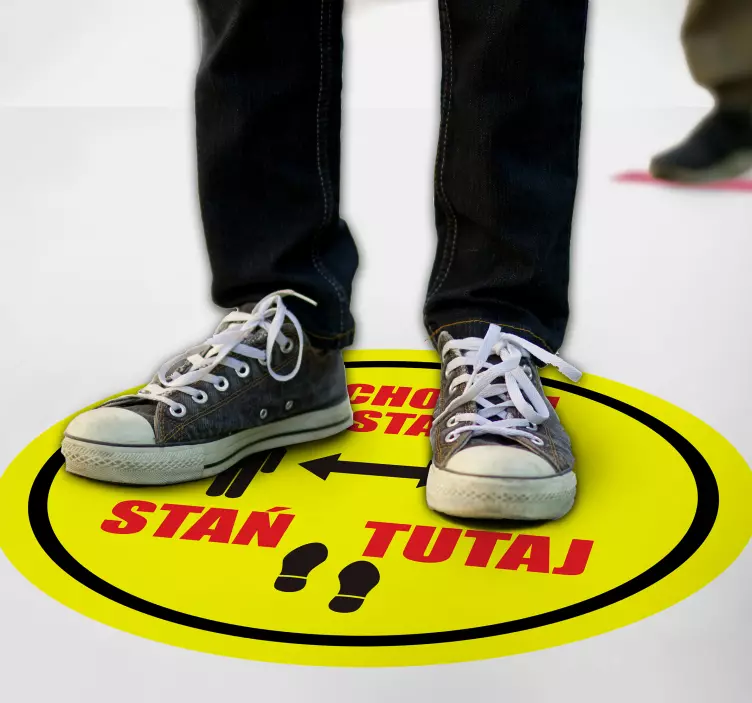 Naklejka na podłogę Zachowaj dystans i stań tutaj - TenStickers