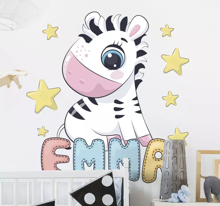 Naklejka personalizowana śliczna zebra i gwiazdy - TenStickers
