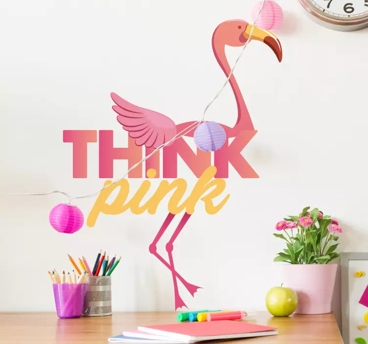 Naklejka z flamingiem "Think Pink" - TenStickers