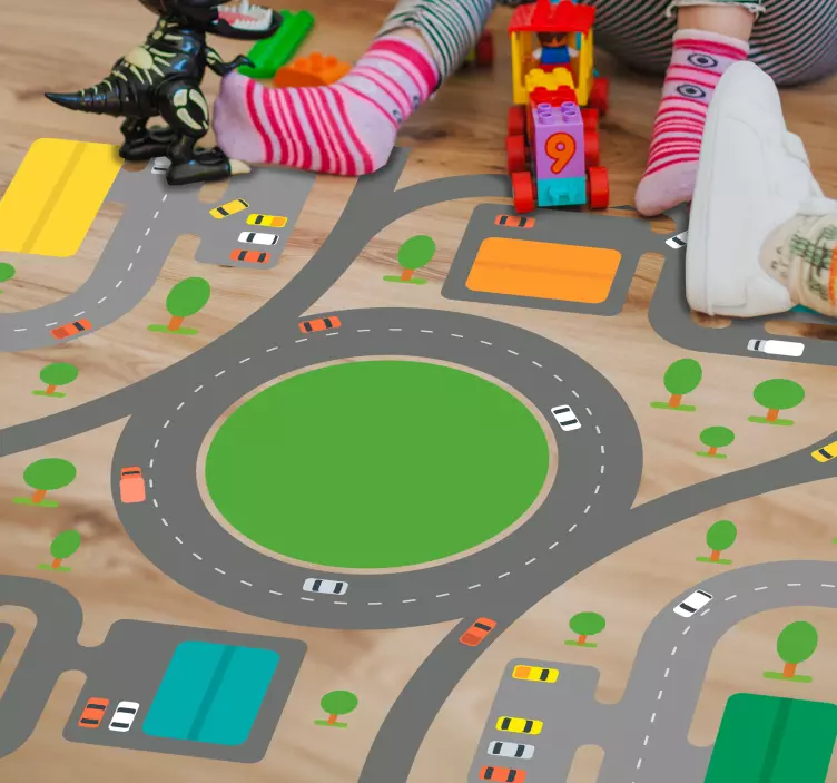 Naklejka z rysunkiem droga miasto na podłogę - TenStickers