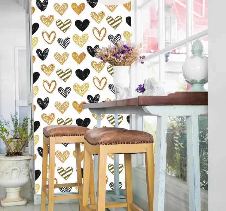 Naklejka z rysunkiem złoto-czarne serduszka - TenStickers