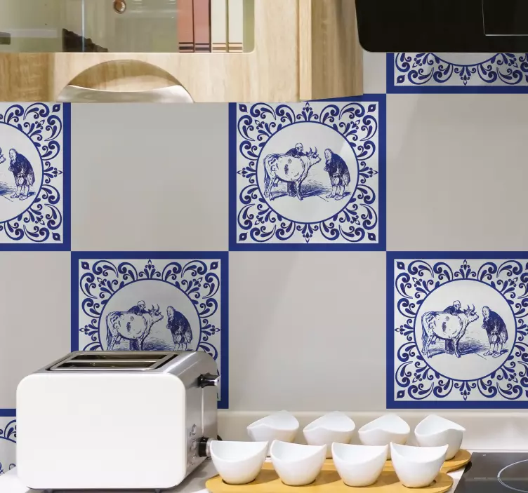 Naklejki na płytki Mężczyzna i krowa - TenStickers