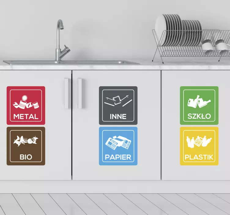 Naklejki na śmietniki kolorowy recykling - TenStickers