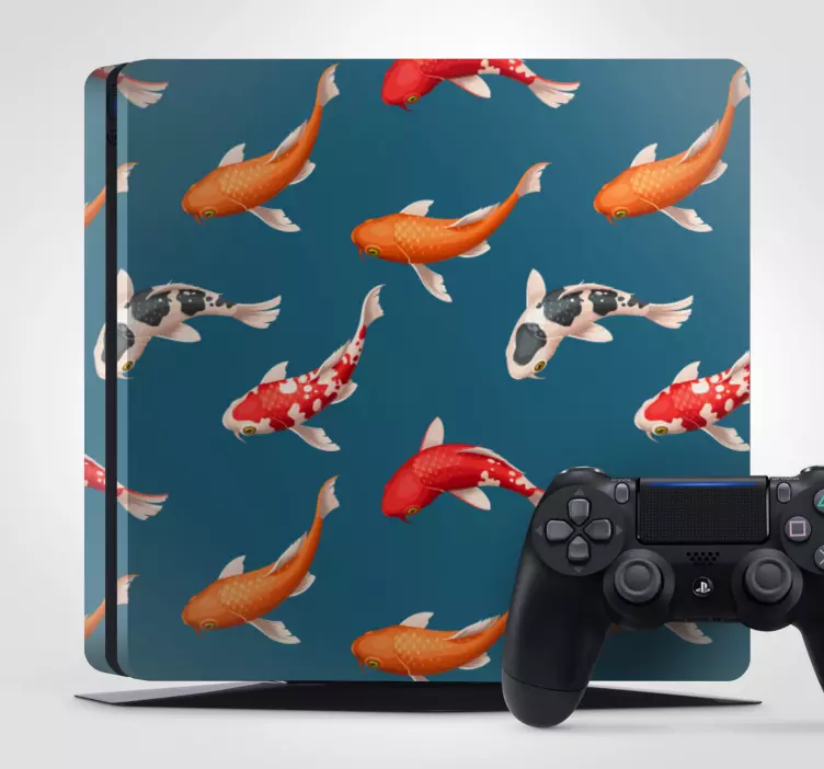 naklejki na ps4 Wzór ryby koi niebieskie tło - TenStickers