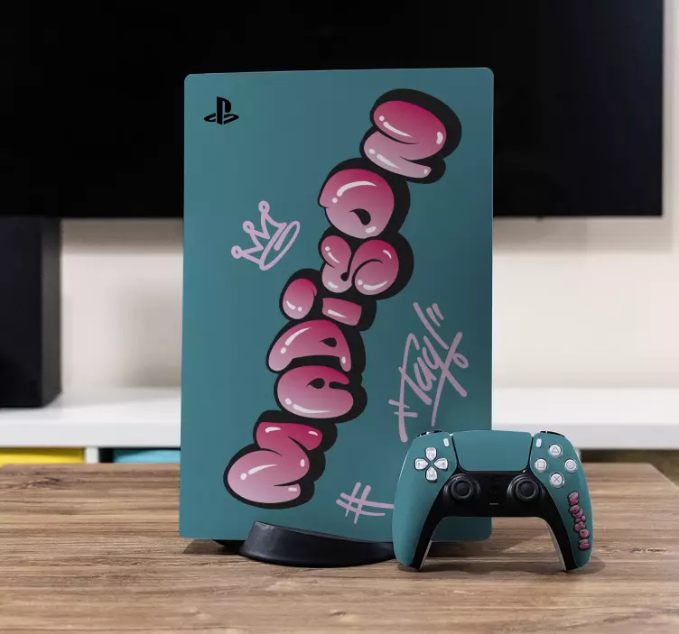 naklejki na ps5 Różowe fajne graffiti z literami - TenStickers