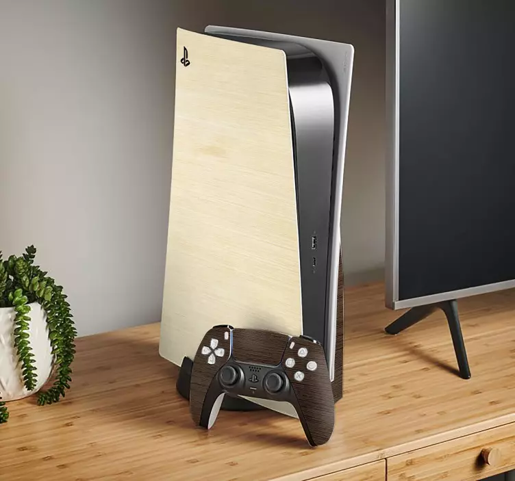 naklejki na ps5 tekstura drewna - TenStickers