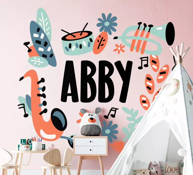 Naklejka na drzwi Instrumenty muzyczne z kreskówek - TenStickers