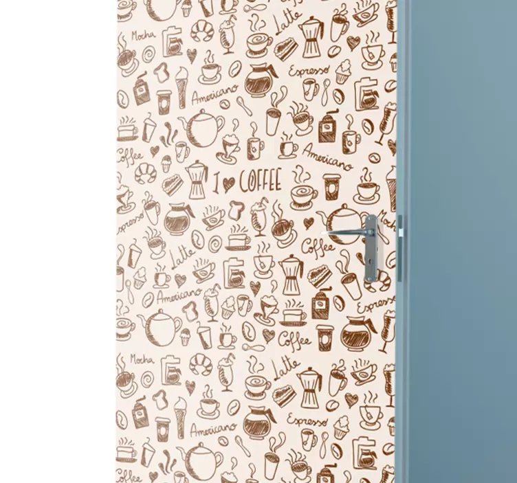 Okleina na drzwi rysunki filiżanek kawy - TenStickers