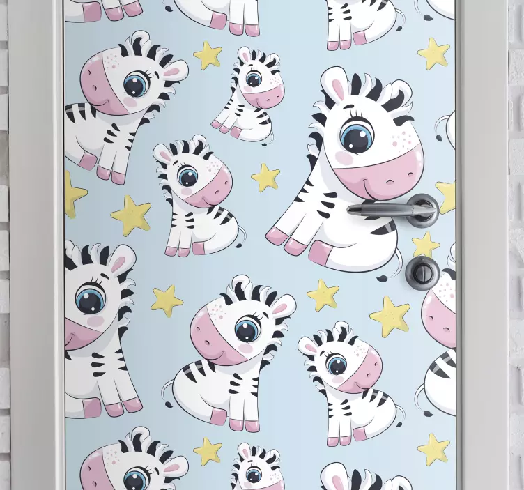 Naklejka na drzwi śliczna zebra i gwiazdy - TenStickers
