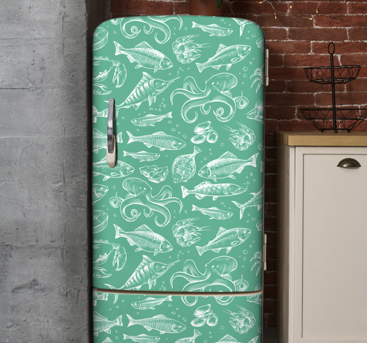 Naklejki na lodówkę ręcznie rysowana ryba - TenStickers