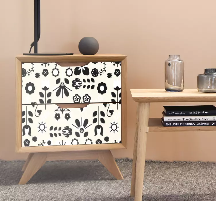 Naklejka na meble czarno-białe ręce wzór sztuki ludowej - TenStickers