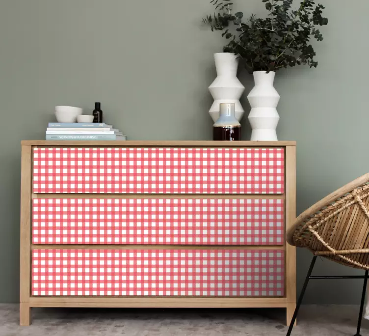 Naklejka na meble dekoracja w czerwoną kratkę - TenStickers