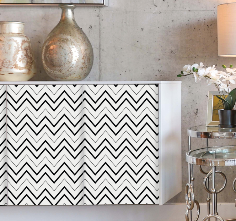 Kalkomania na meble minimalistyczny czarno-biały wzór zygzakowaty - TenStickers