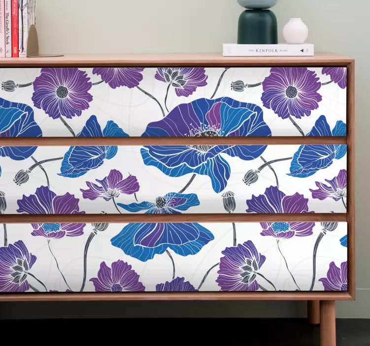 Naklejka na meble Niebieskie i fioletowe kwiaty ogrodowe - TenStickers