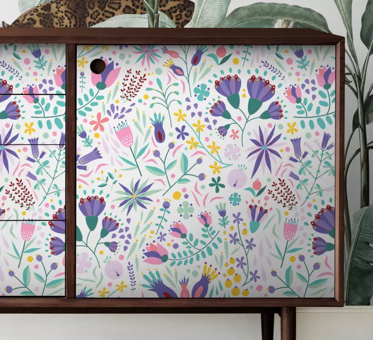 Naklejka na meble Różowe i fioletowe kwiaty polskie - TenStickers