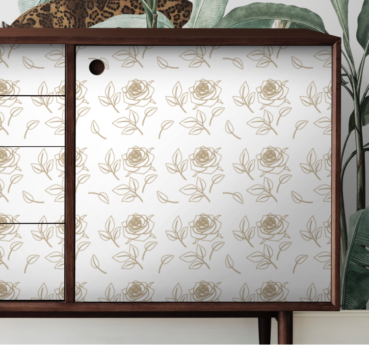 Kalkomania na meble szczegółowy wzór róży w beżowym tle - TenStickers