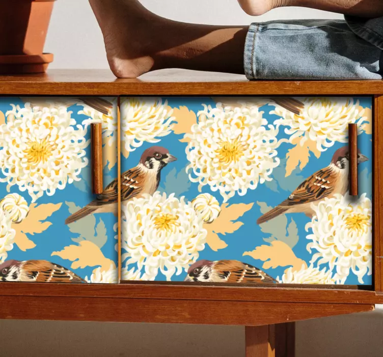 Naklejka na meble Wzór ptaków i liści akwareli - TenStickers