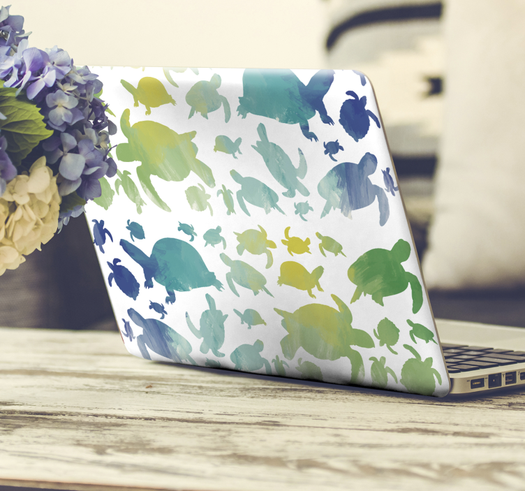 Naklejka na laptopa kolorowe żółwie - TenStickers